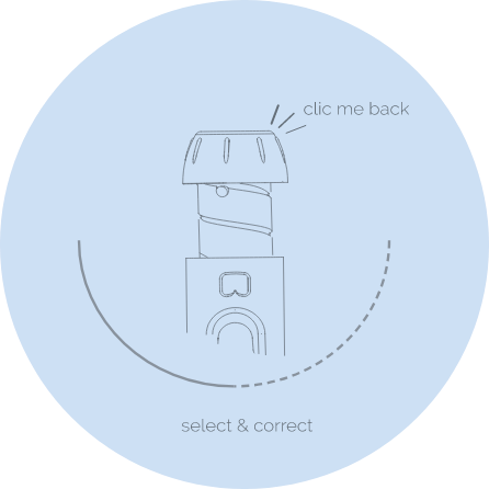 Un selector giratorio de dosis se desliza dentro o fuera del cuerpo de un inyector conforme la selección o corrección de dosis y emite clics sonoros y táctiles